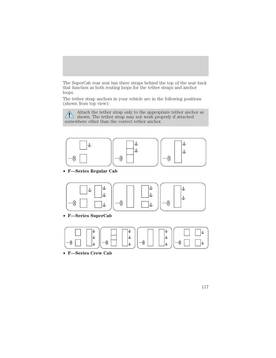 Seating and safety restraints | FORD 2001 F-550 v.1 User Manual | Page 117 / 272