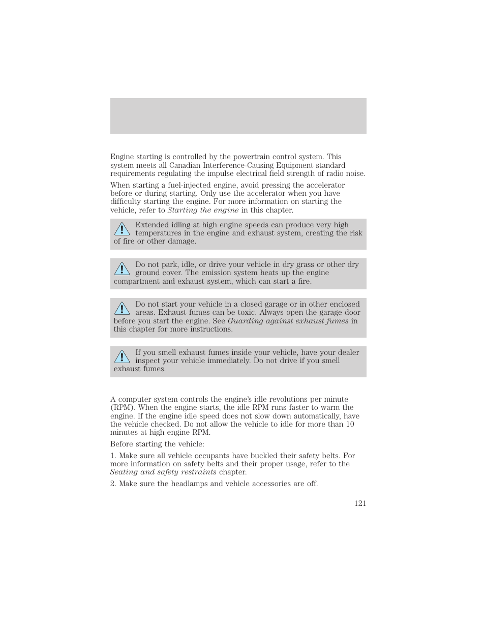 Starting | FORD 2001 F-550 v.1 User Manual | Page 121 / 272