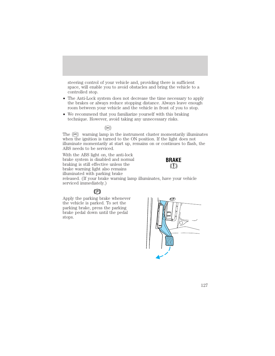 Driving, Brake | FORD 2001 F-550 v.1 User Manual | Page 127 / 272