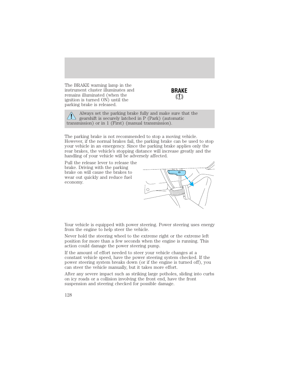 Driving, Brake | FORD 2001 F-550 v.1 User Manual | Page 128 / 272