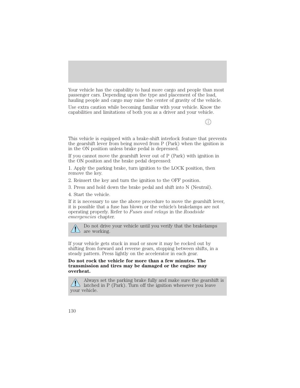 Driving | FORD 2001 F-550 v.1 User Manual | Page 130 / 272
