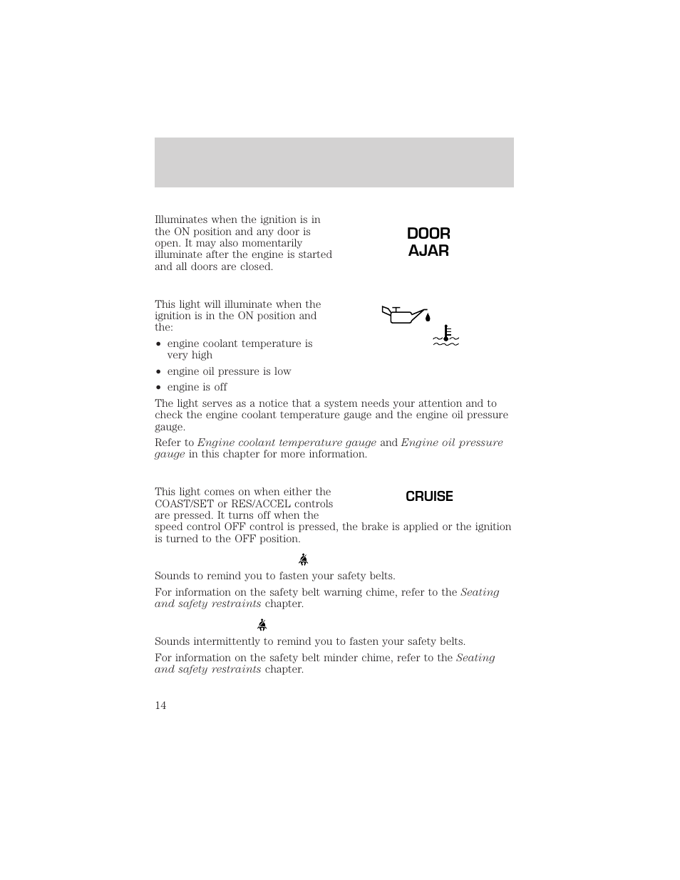 Door ajar, Instrumentation | FORD 2001 F-550 v.1 User Manual | Page 14 / 272