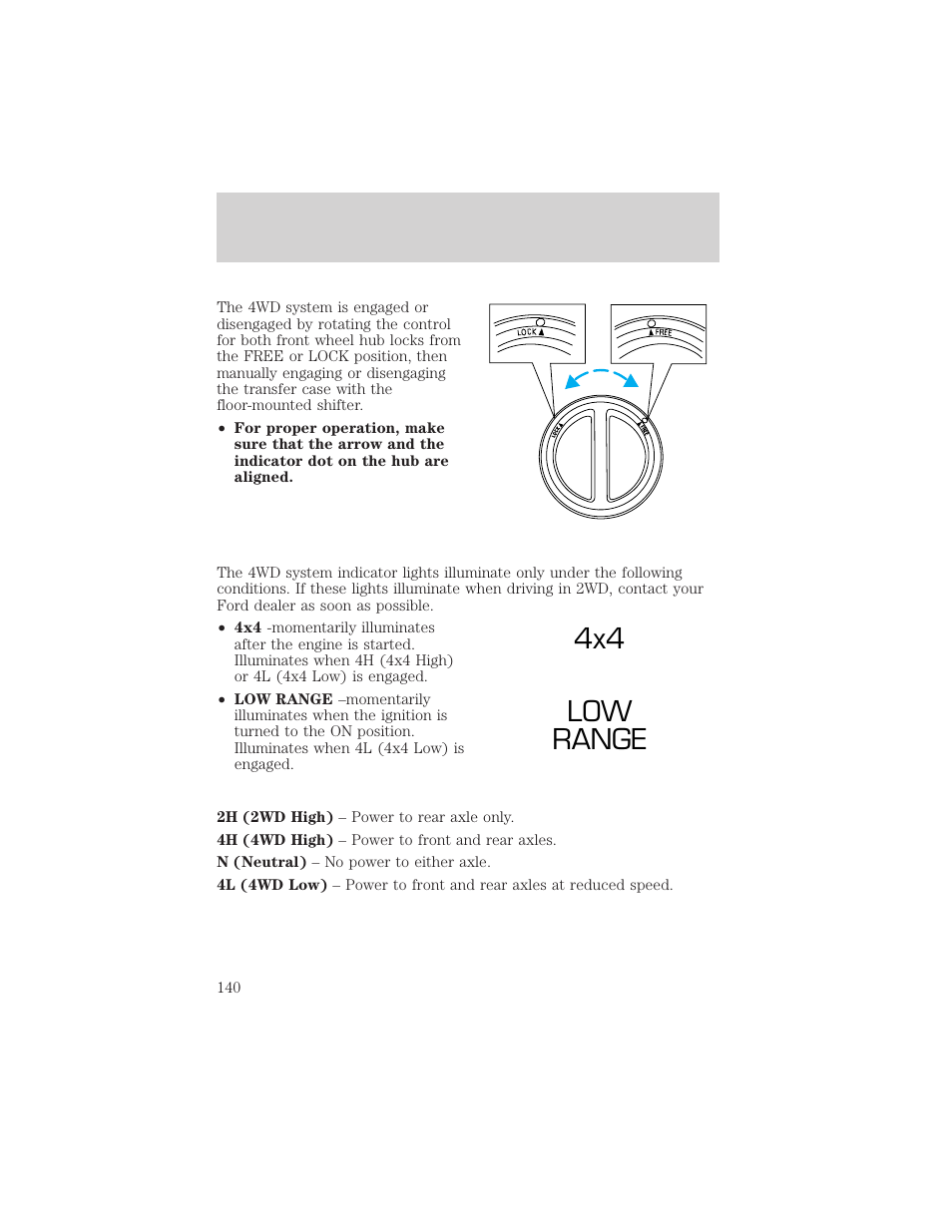 4x4 low range | FORD 2001 F-550 v.1 User Manual | Page 140 / 272