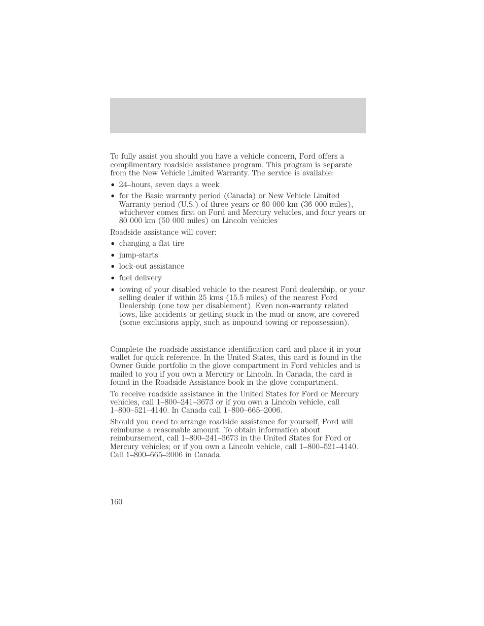 Roadside emergencies | FORD 2001 F-550 v.1 User Manual | Page 160 / 272