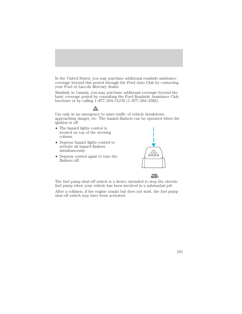 Roadside emergencies | FORD 2001 F-550 v.1 User Manual | Page 161 / 272