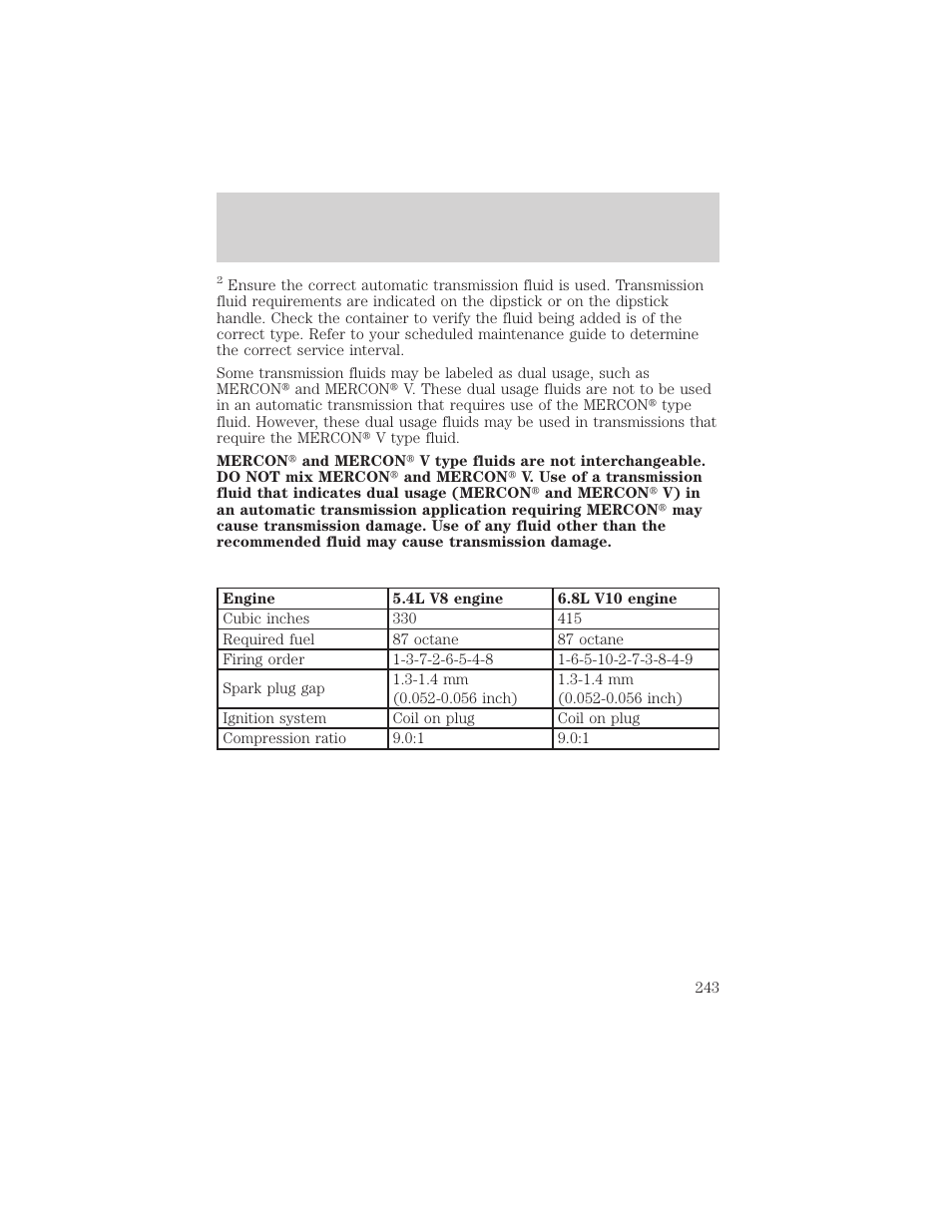 Capacities and specifications | FORD 2001 F-550 v.1 User Manual | Page 243 / 272