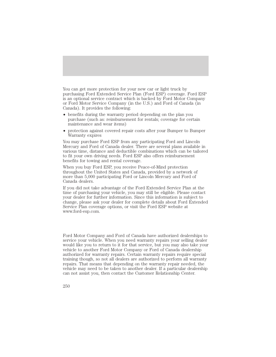 Customer assistance | FORD 2001 F-550 v.1 User Manual | Page 250 / 272