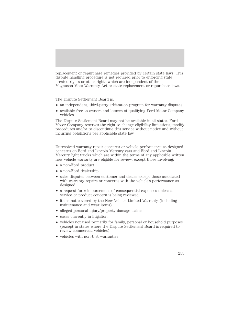 Customer assistance | FORD 2001 F-550 v.1 User Manual | Page 253 / 272