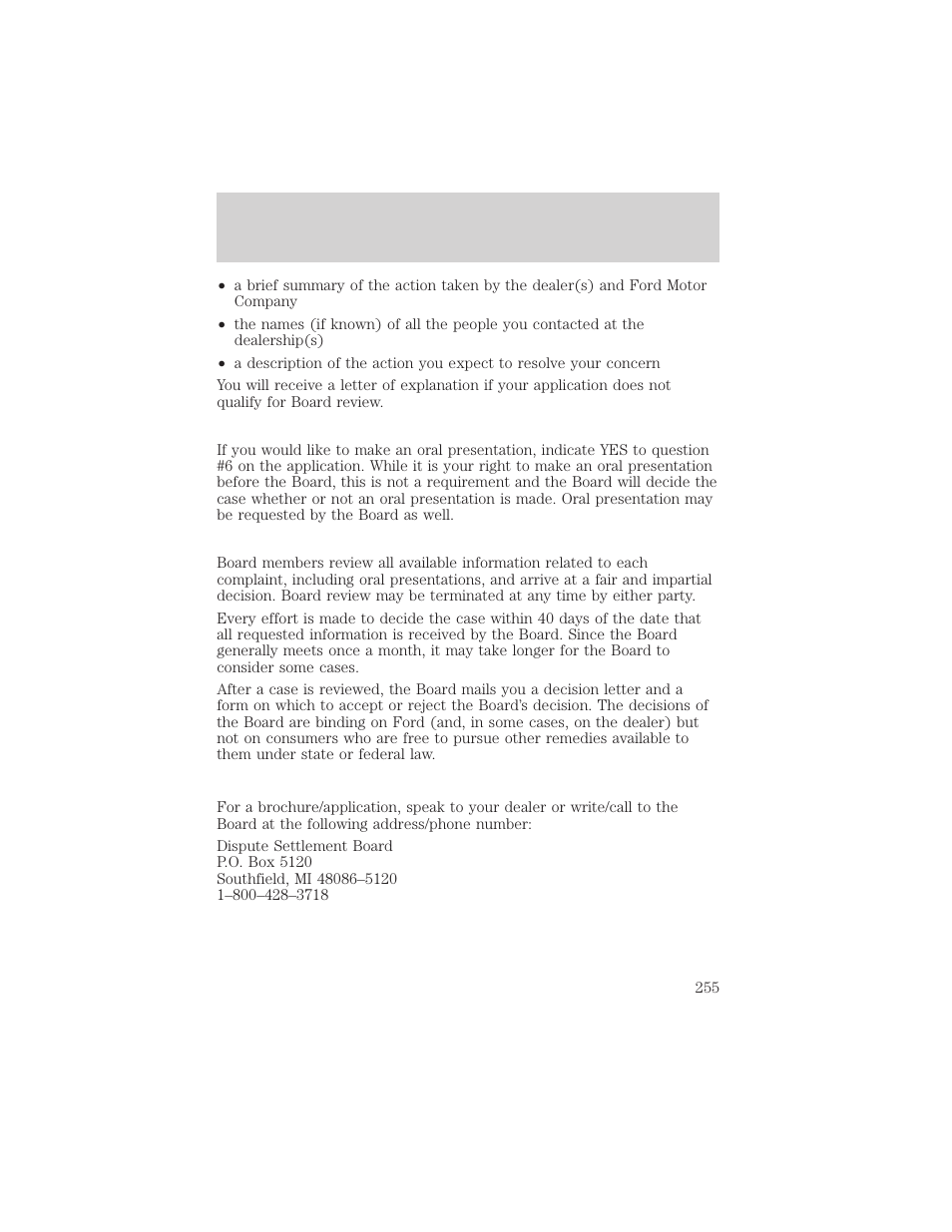 Customer assistance | FORD 2001 F-550 v.1 User Manual | Page 255 / 272