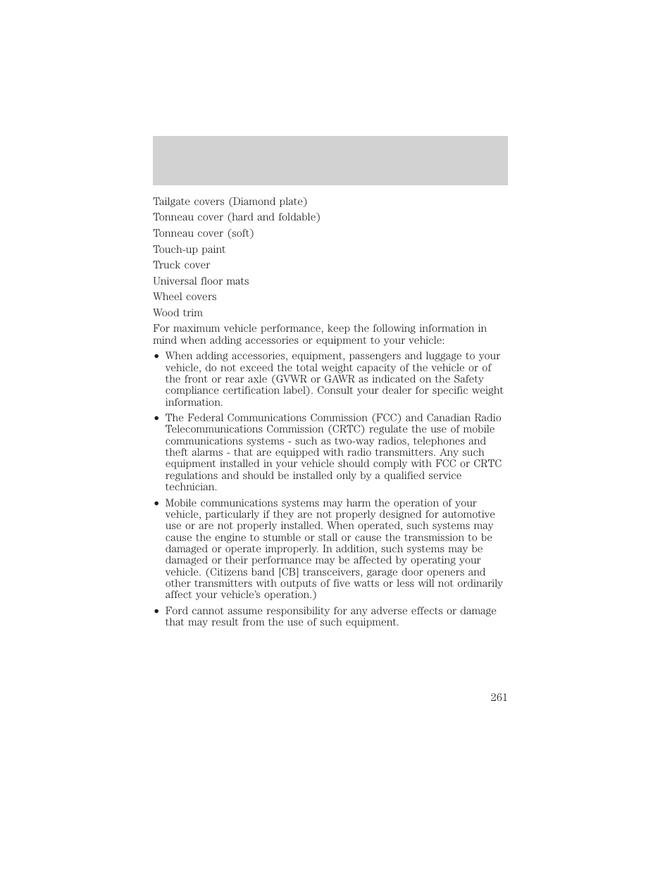 Customer assistance | FORD 2001 F-550 v.1 User Manual | Page 261 / 272