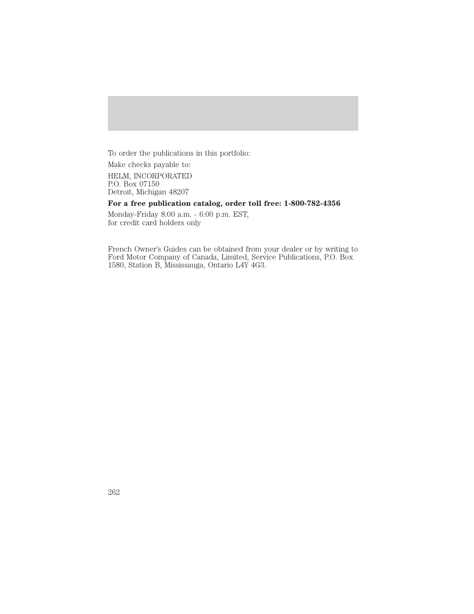 Customer assistance | FORD 2001 F-550 v.1 User Manual | Page 262 / 272