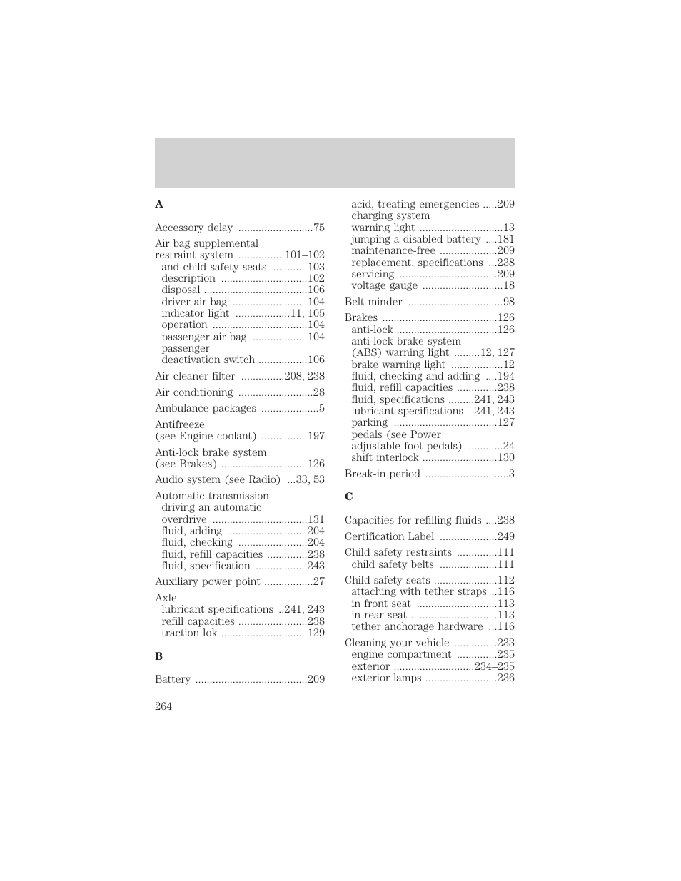 Index | FORD 2001 F-550 v.1 User Manual | Page 264 / 272