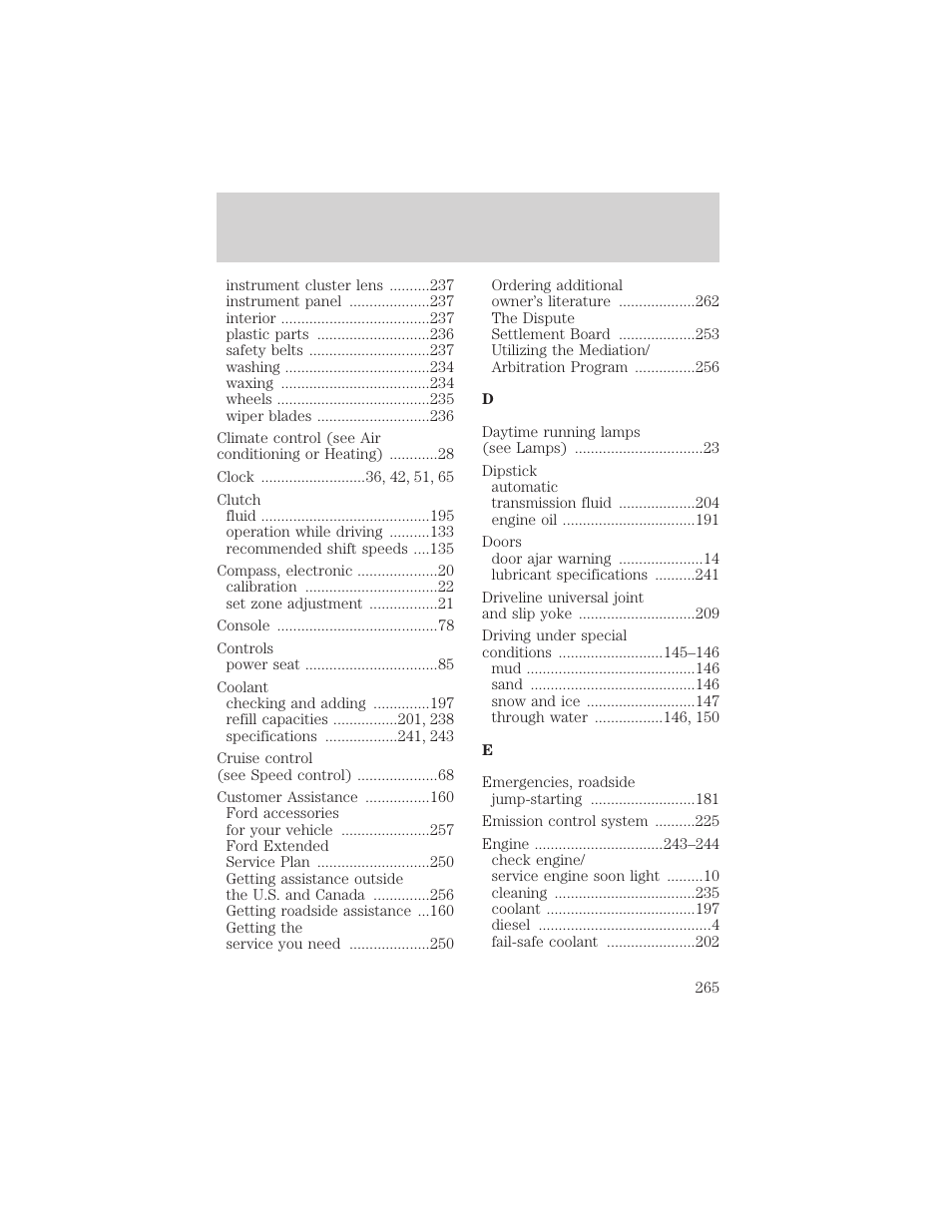 Index | FORD 2001 F-550 v.1 User Manual | Page 265 / 272