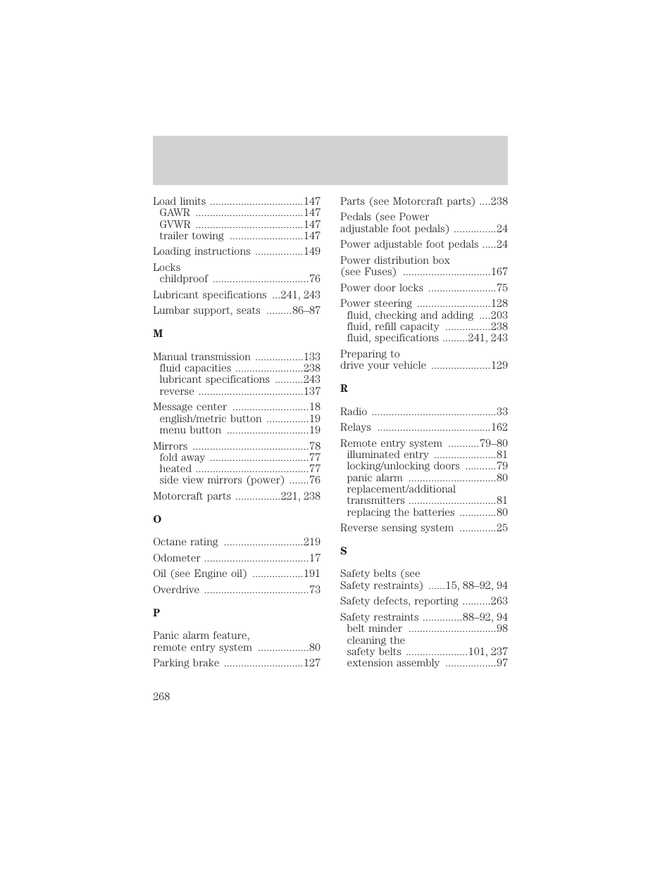Index | FORD 2001 F-550 v.1 User Manual | Page 268 / 272