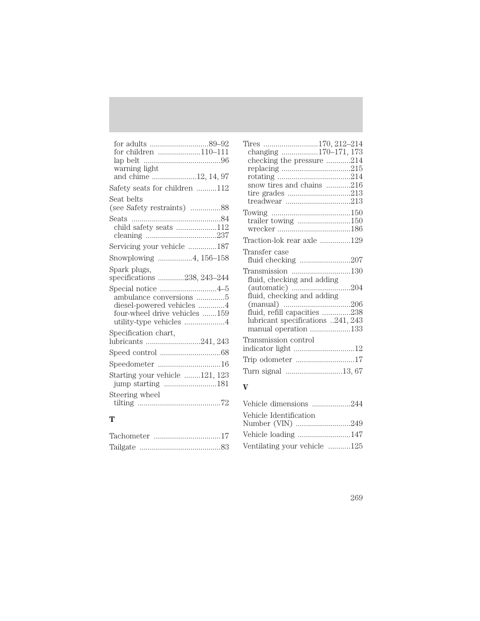 Index | FORD 2001 F-550 v.1 User Manual | Page 269 / 272