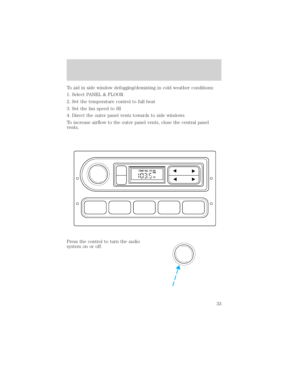 Controls and features, 12 3 4 am/fm | FORD 2001 F-550 v.1 User Manual | Page 33 / 272