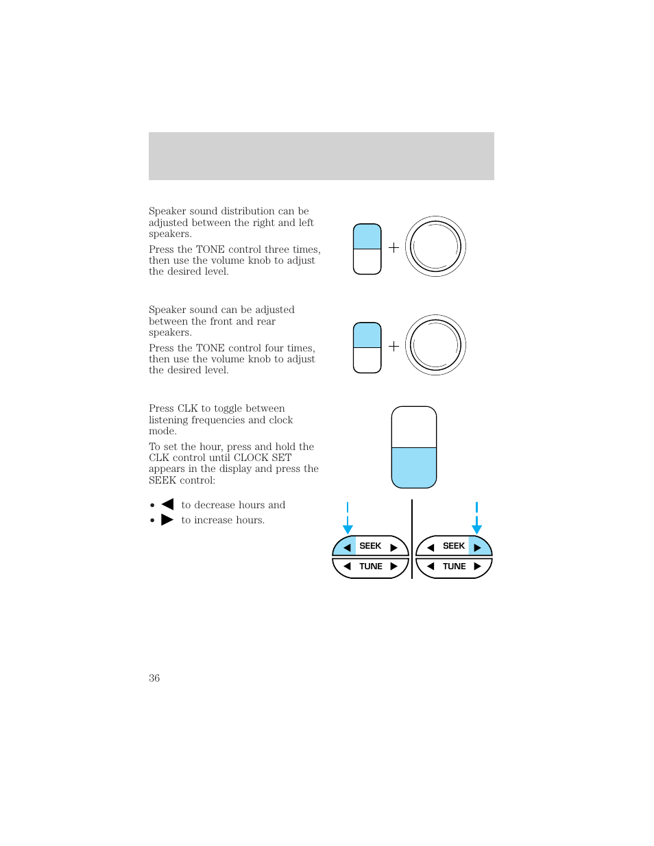 Tone clk, Controls and features | FORD 2001 F-550 v.1 User Manual | Page 36 / 272