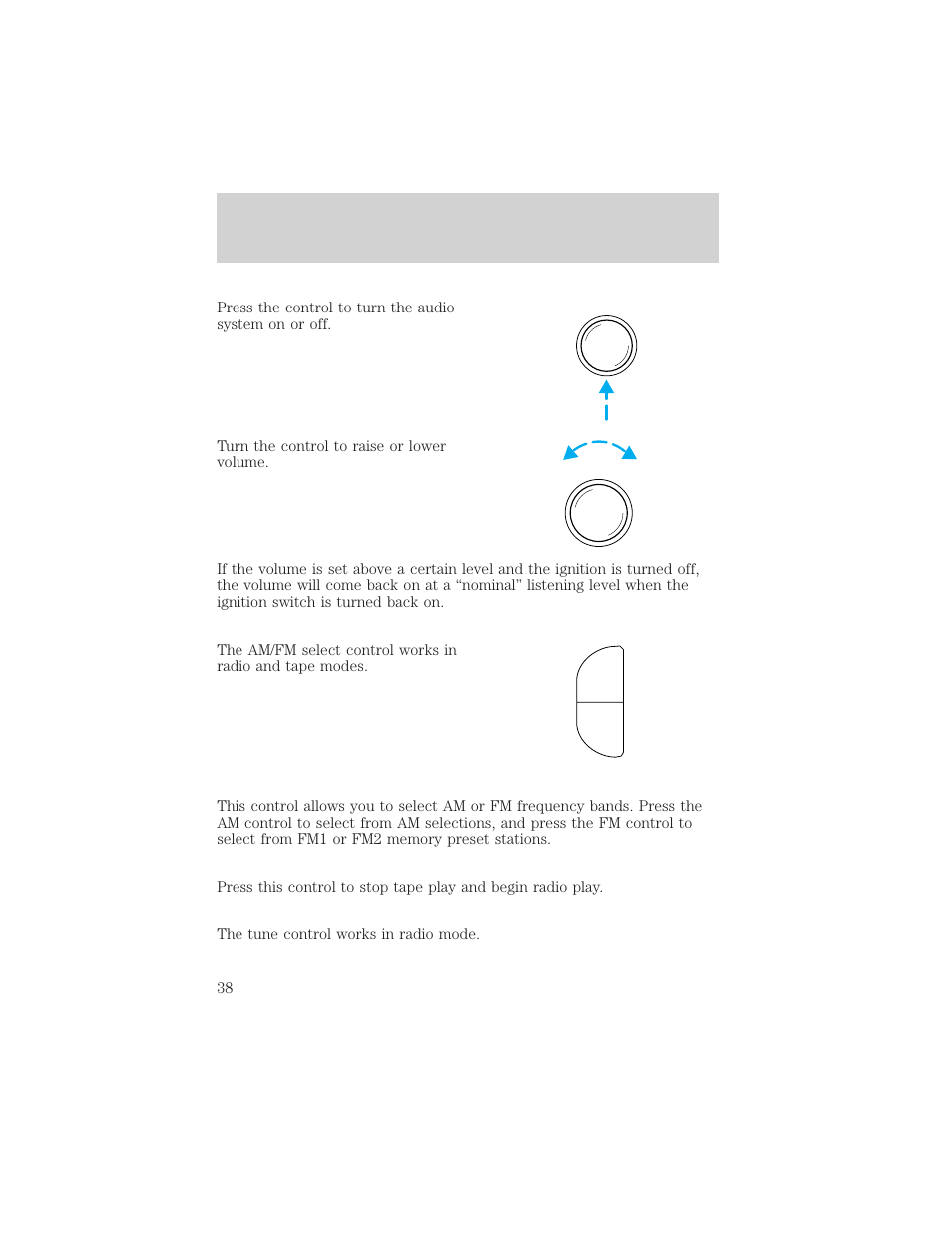 Am fm, Controls and features | FORD 2001 F-550 v.1 User Manual | Page 38 / 272