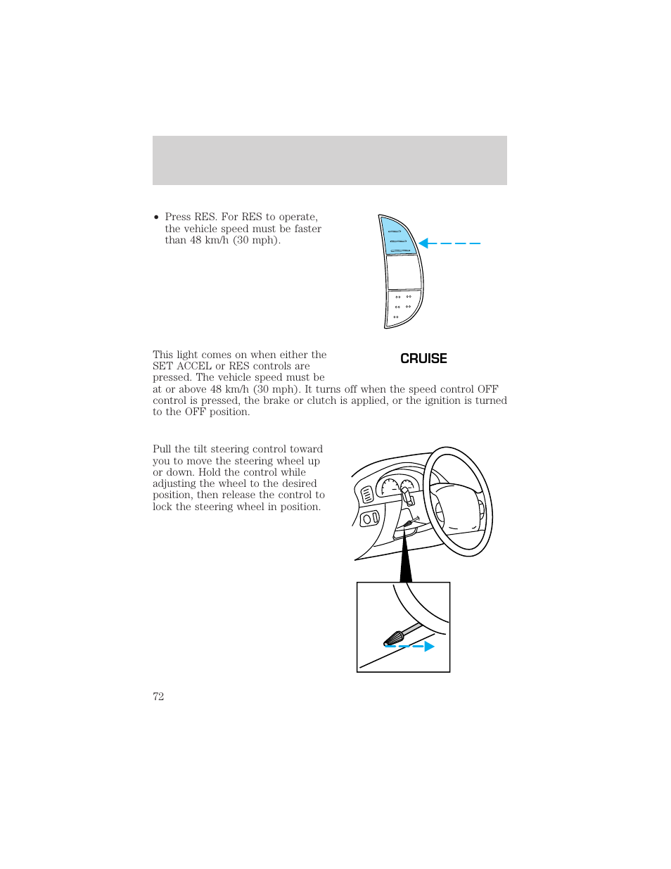 Controls and features, Cruise | FORD 2001 F-550 v.1 User Manual | Page 72 / 272