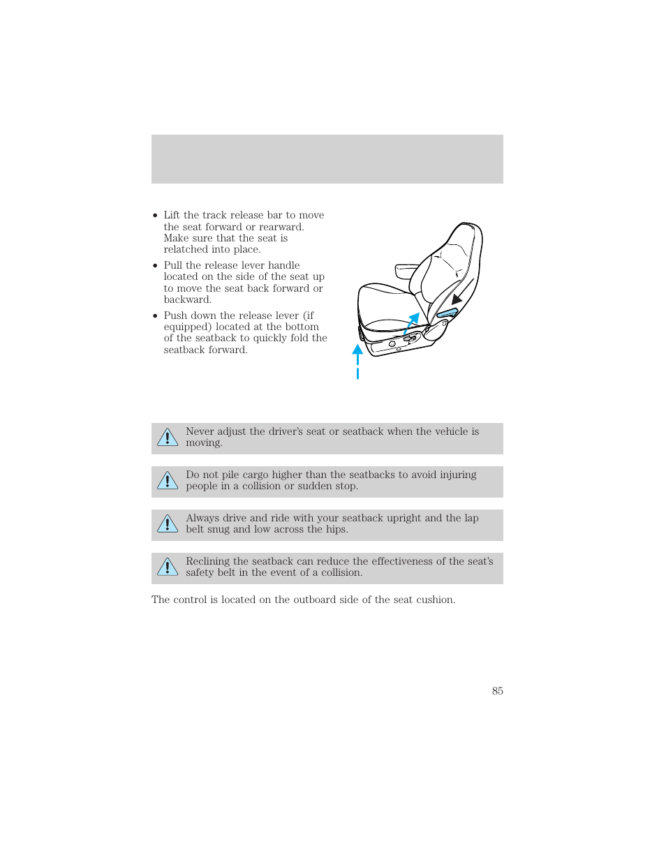 Seating and safety restraints | FORD 2001 F-550 v.1 User Manual | Page 85 / 272