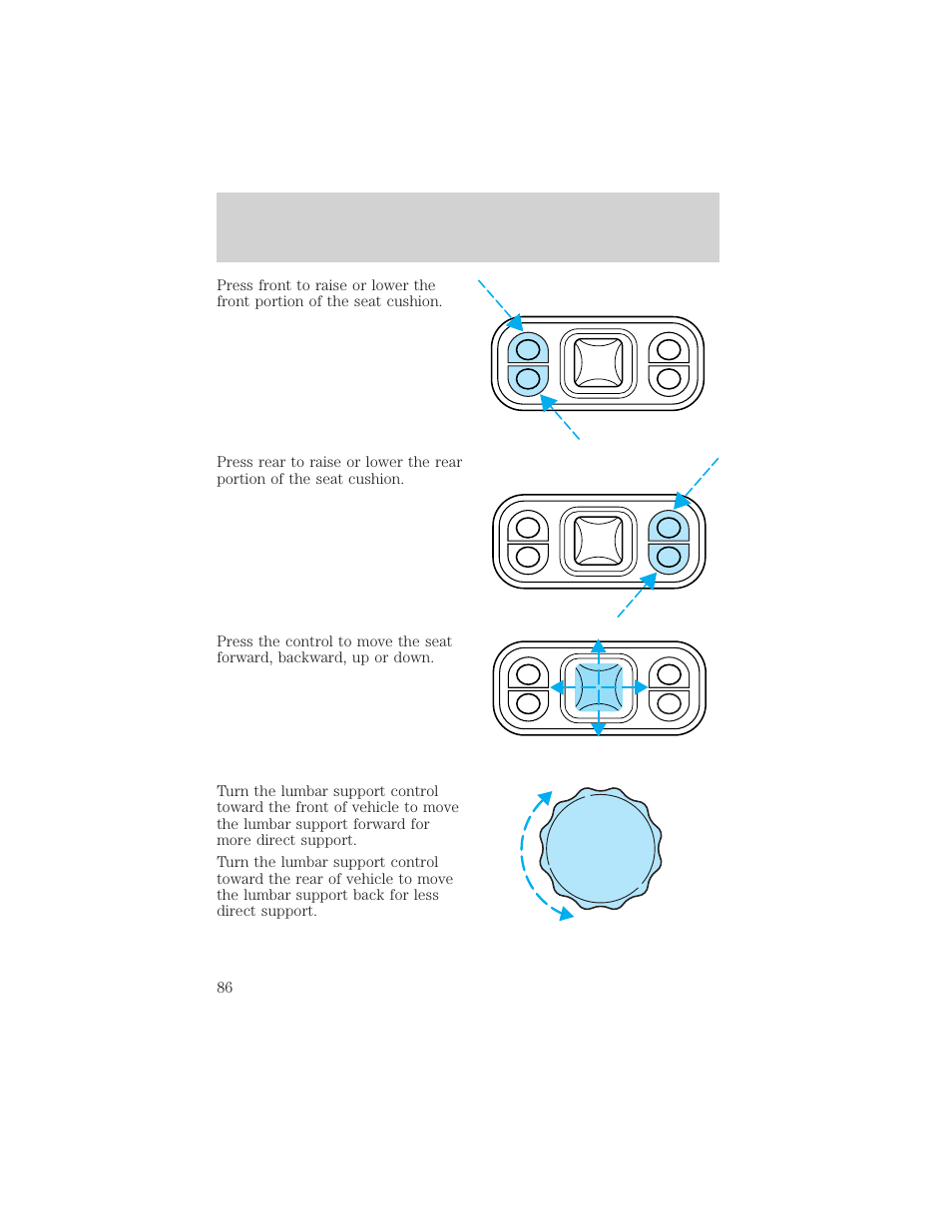 Seating and safety restraints | FORD 2001 F-550 v.1 User Manual | Page 86 / 272