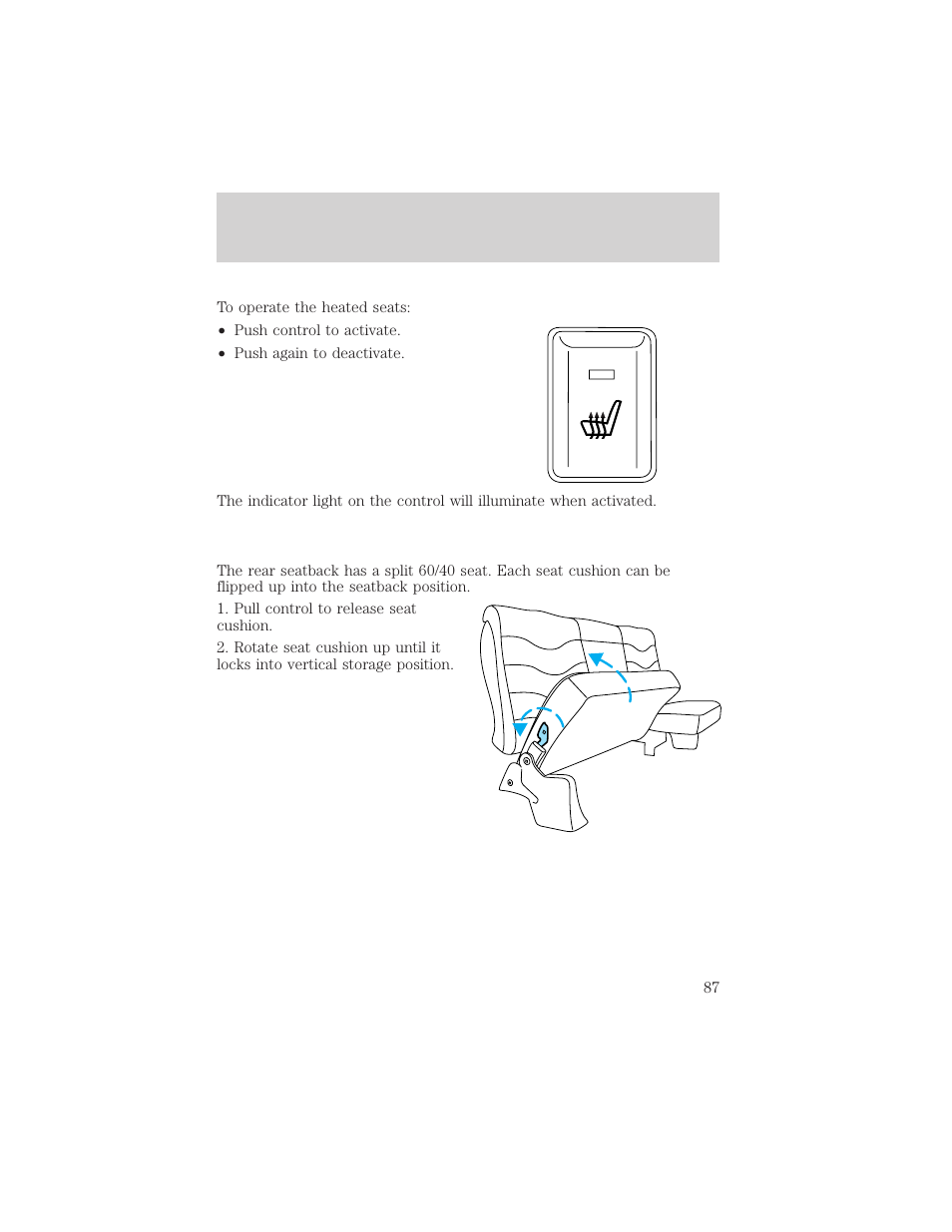 Seating and safety restraints | FORD 2001 F-550 v.1 User Manual | Page 87 / 272