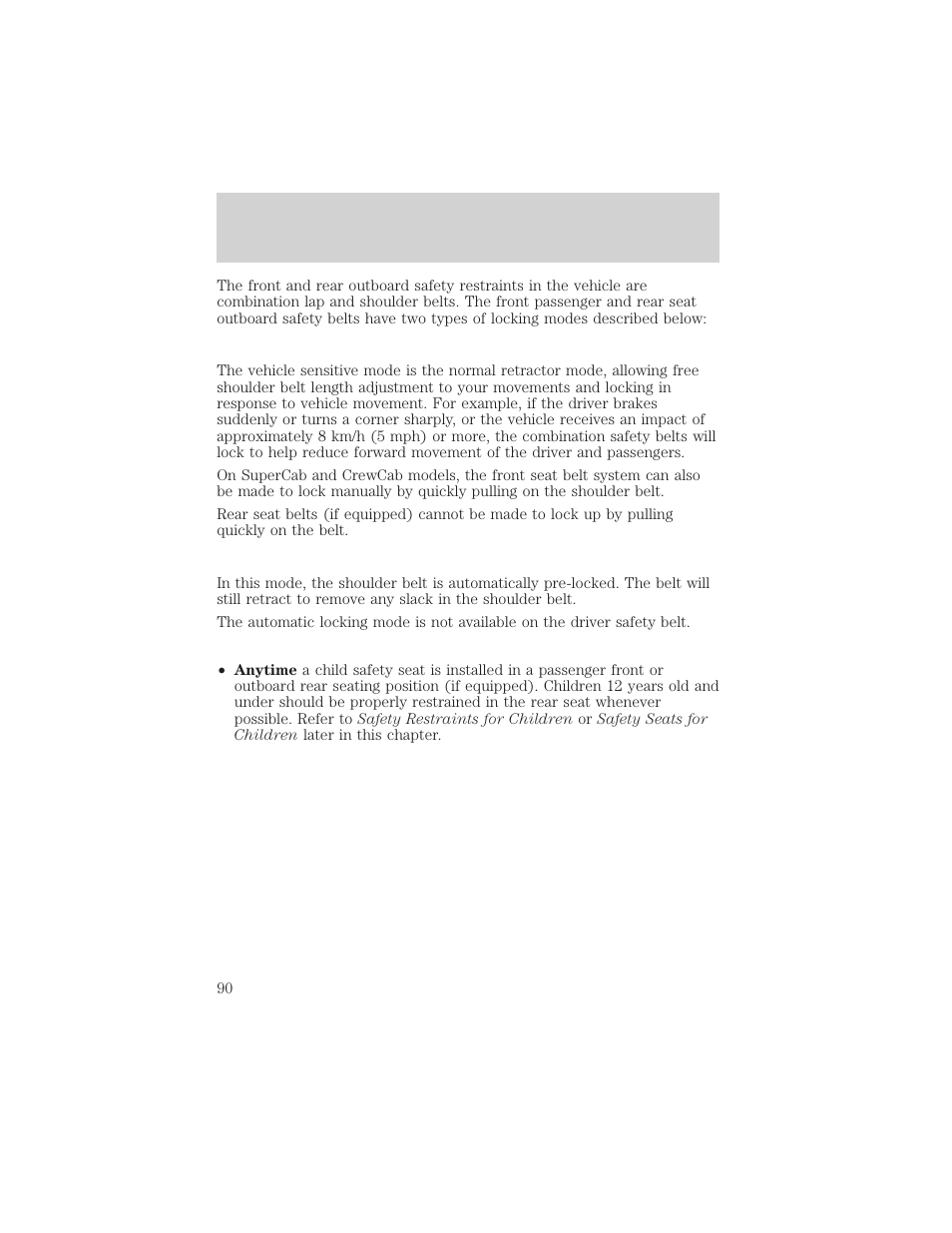 Seating and safety restraints | FORD 2001 F-550 v.1 User Manual | Page 90 / 272