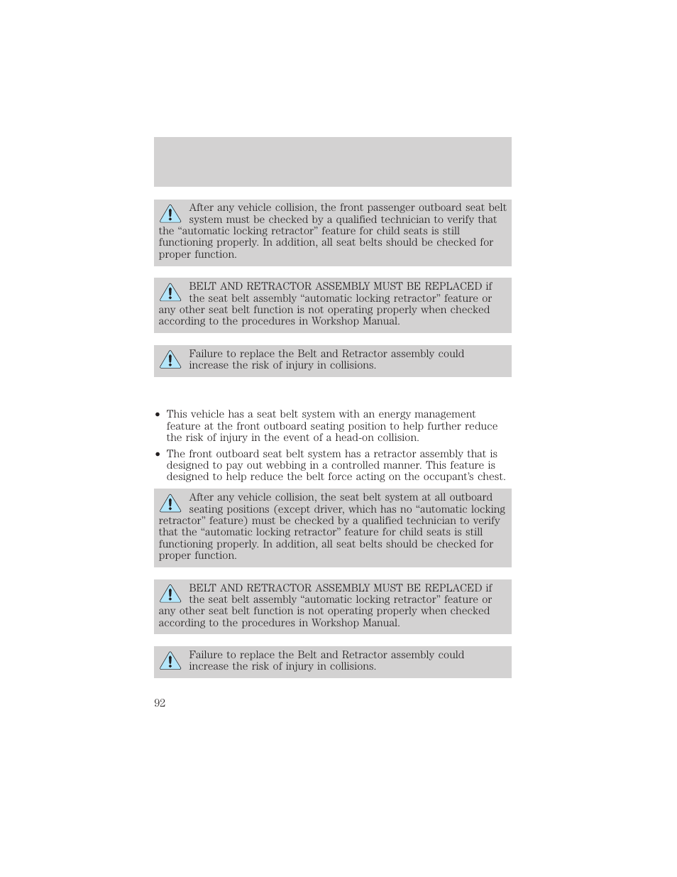 Seating and safety restraints | FORD 2001 F-550 v.1 User Manual | Page 92 / 272