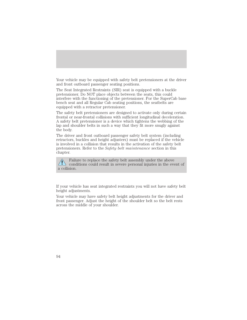 Seating and safety restraints | FORD 2001 F-550 v.1 User Manual | Page 94 / 272
