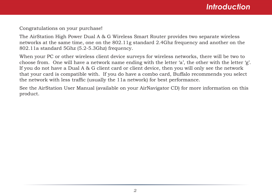 Introduction | Buffalo Technology WHR-HP-AG108 User Manual | Page 2 / 11