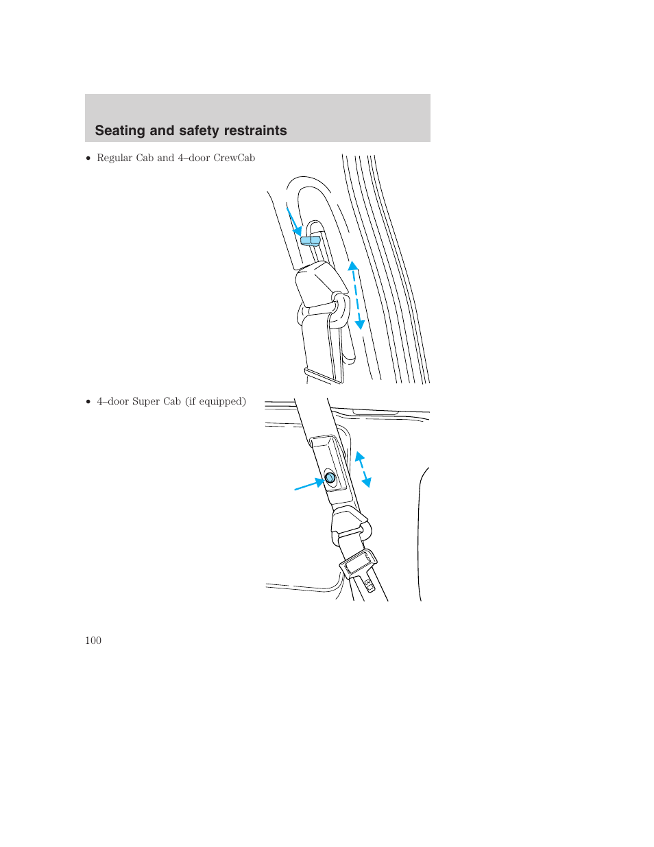 Seating and safety restraints | FORD 2001 F-550 v.2 User Manual | Page 100 / 288