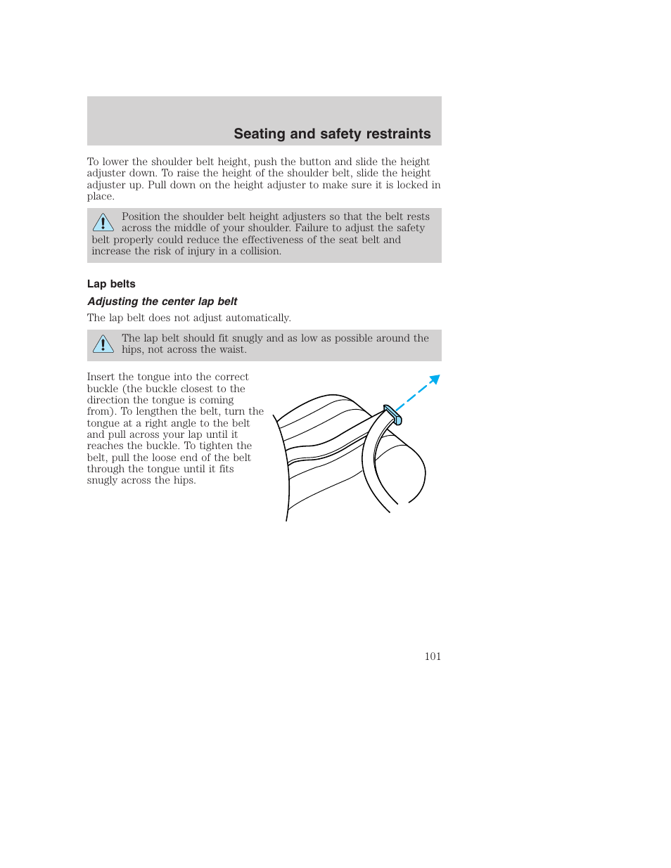 Seating and safety restraints | FORD 2001 F-550 v.2 User Manual | Page 101 / 288