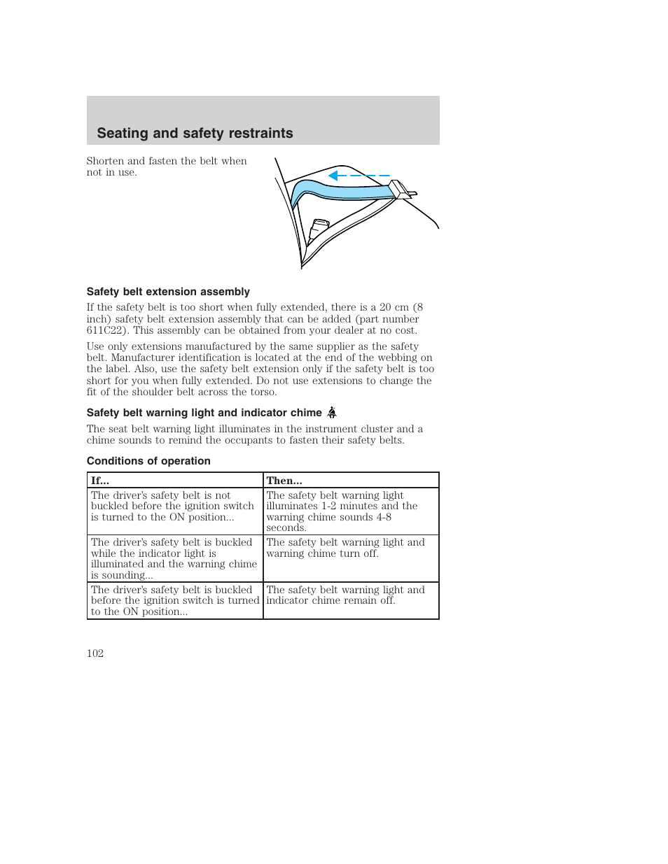 Seating and safety restraints | FORD 2001 F-550 v.2 User Manual | Page 102 / 288