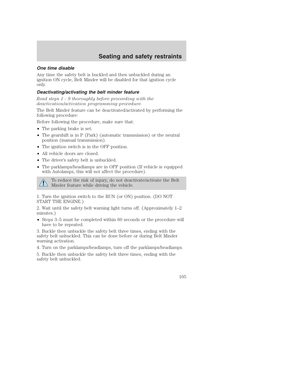 Seating and safety restraints | FORD 2001 F-550 v.2 User Manual | Page 105 / 288