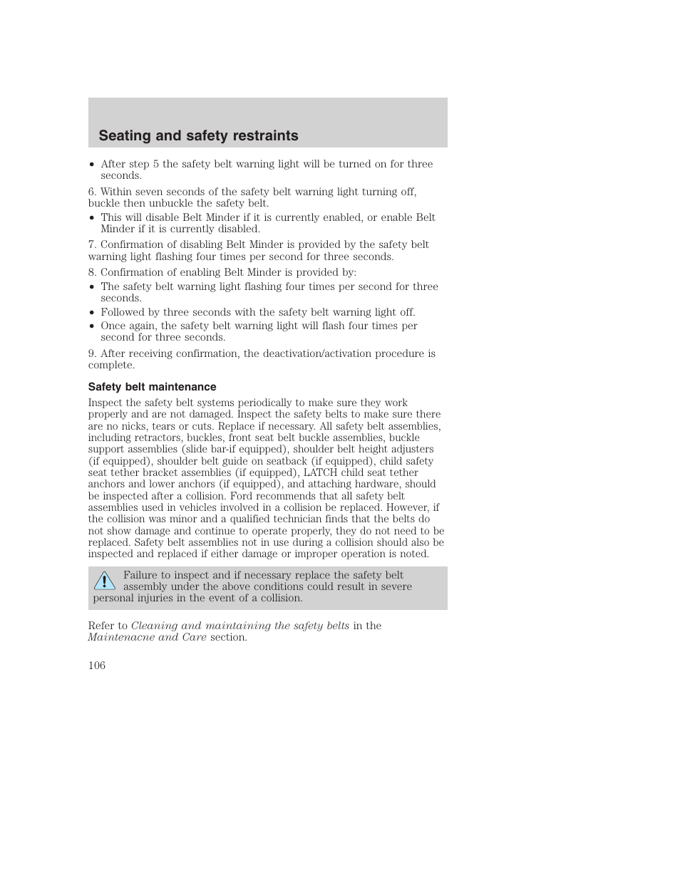 Seating and safety restraints | FORD 2001 F-550 v.2 User Manual | Page 106 / 288