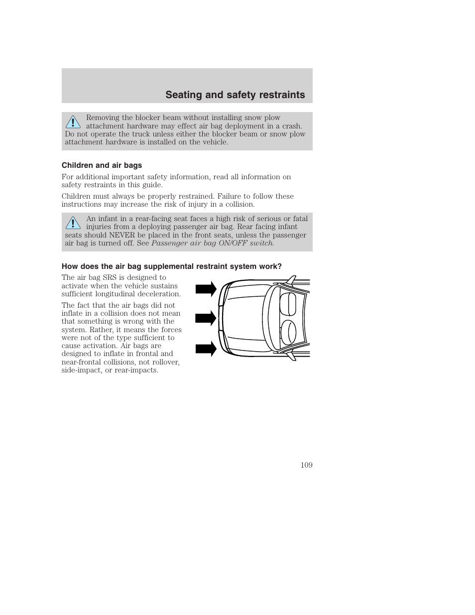 Seating and safety restraints | FORD 2001 F-550 v.2 User Manual | Page 109 / 288