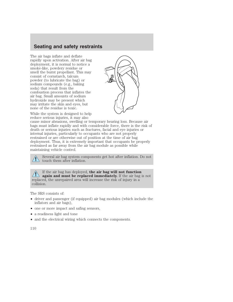 Seating and safety restraints | FORD 2001 F-550 v.2 User Manual | Page 110 / 288