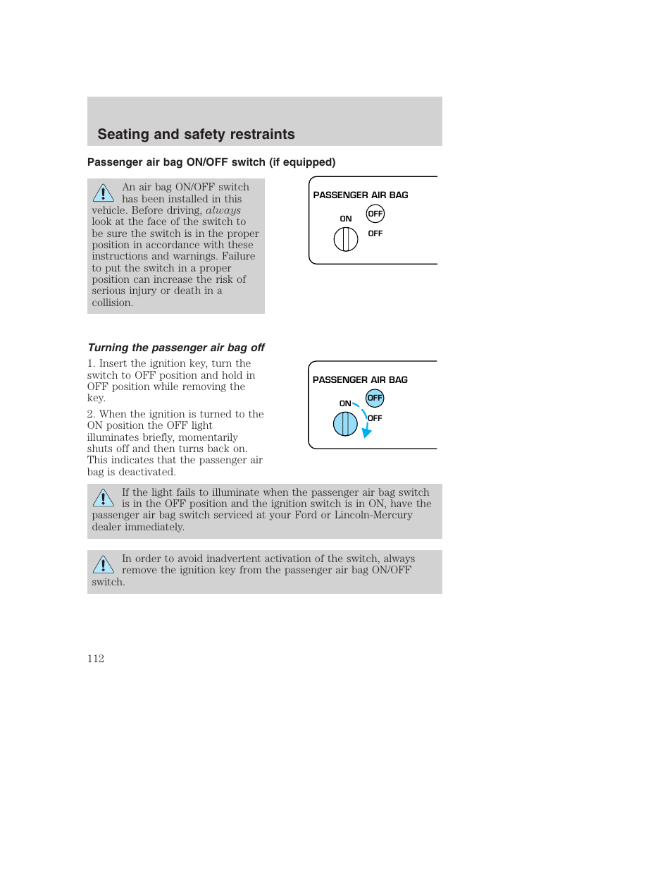 Seating and safety restraints | FORD 2001 F-550 v.2 User Manual | Page 112 / 288