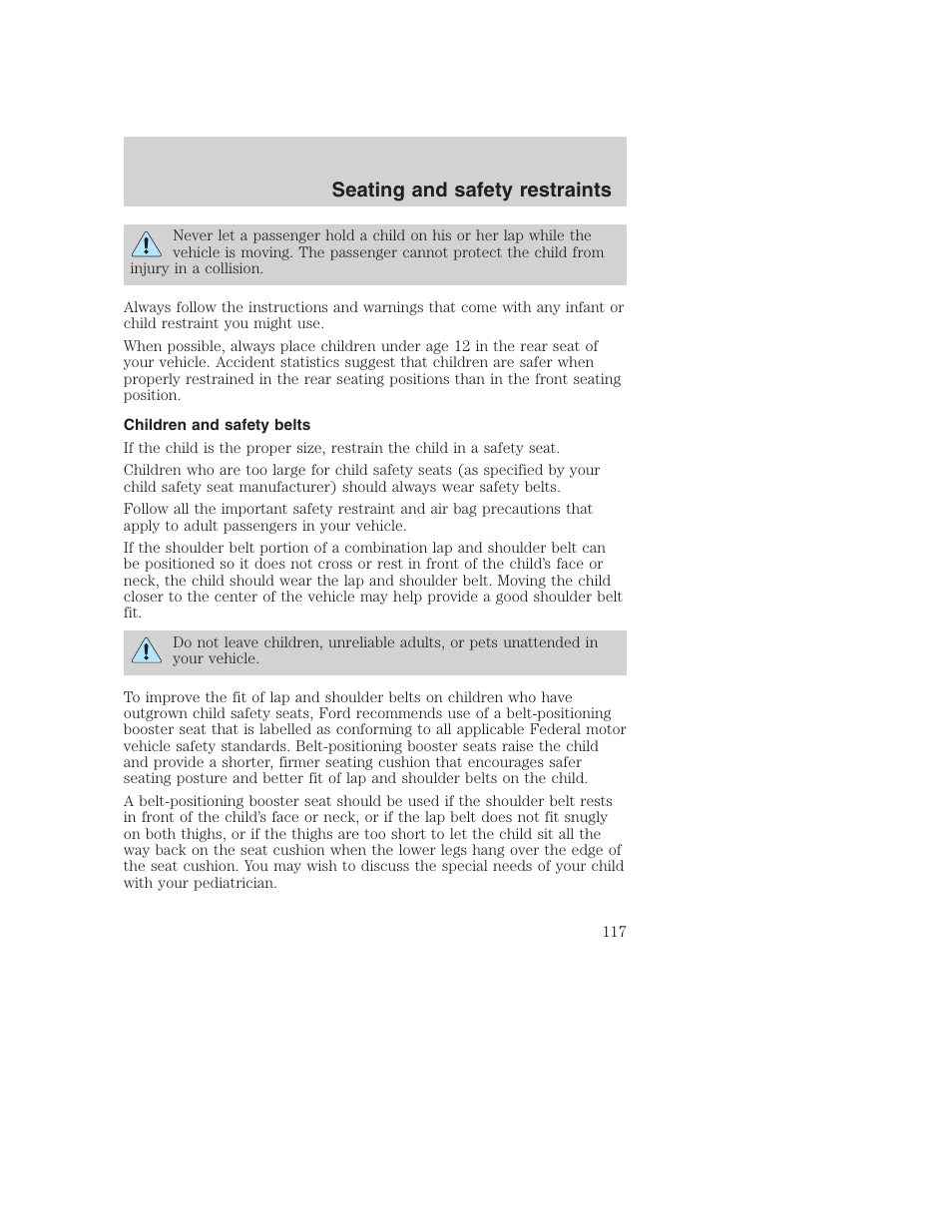 Seating and safety restraints | FORD 2001 F-550 v.2 User Manual | Page 117 / 288