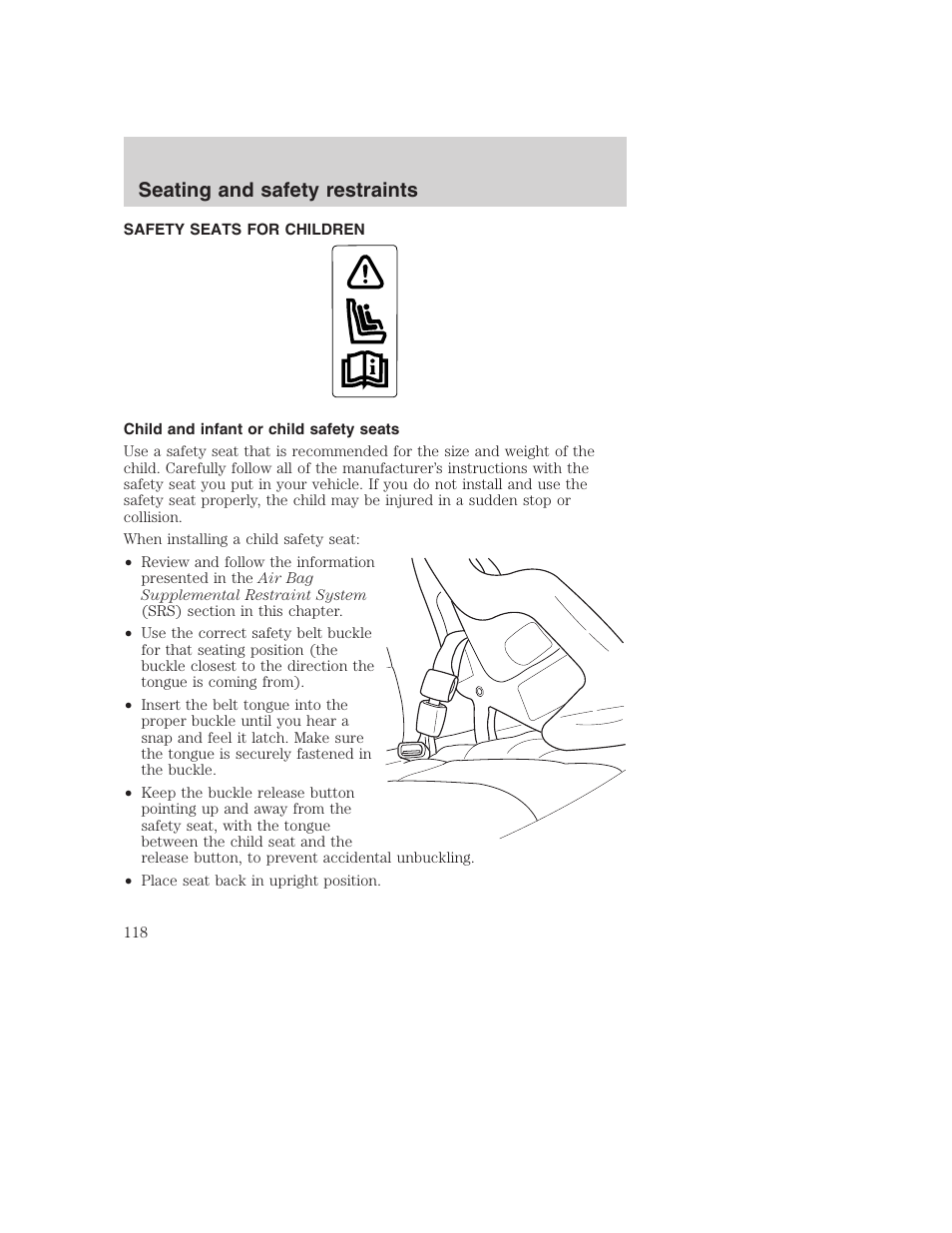 Seating and safety restraints | FORD 2001 F-550 v.2 User Manual | Page 118 / 288