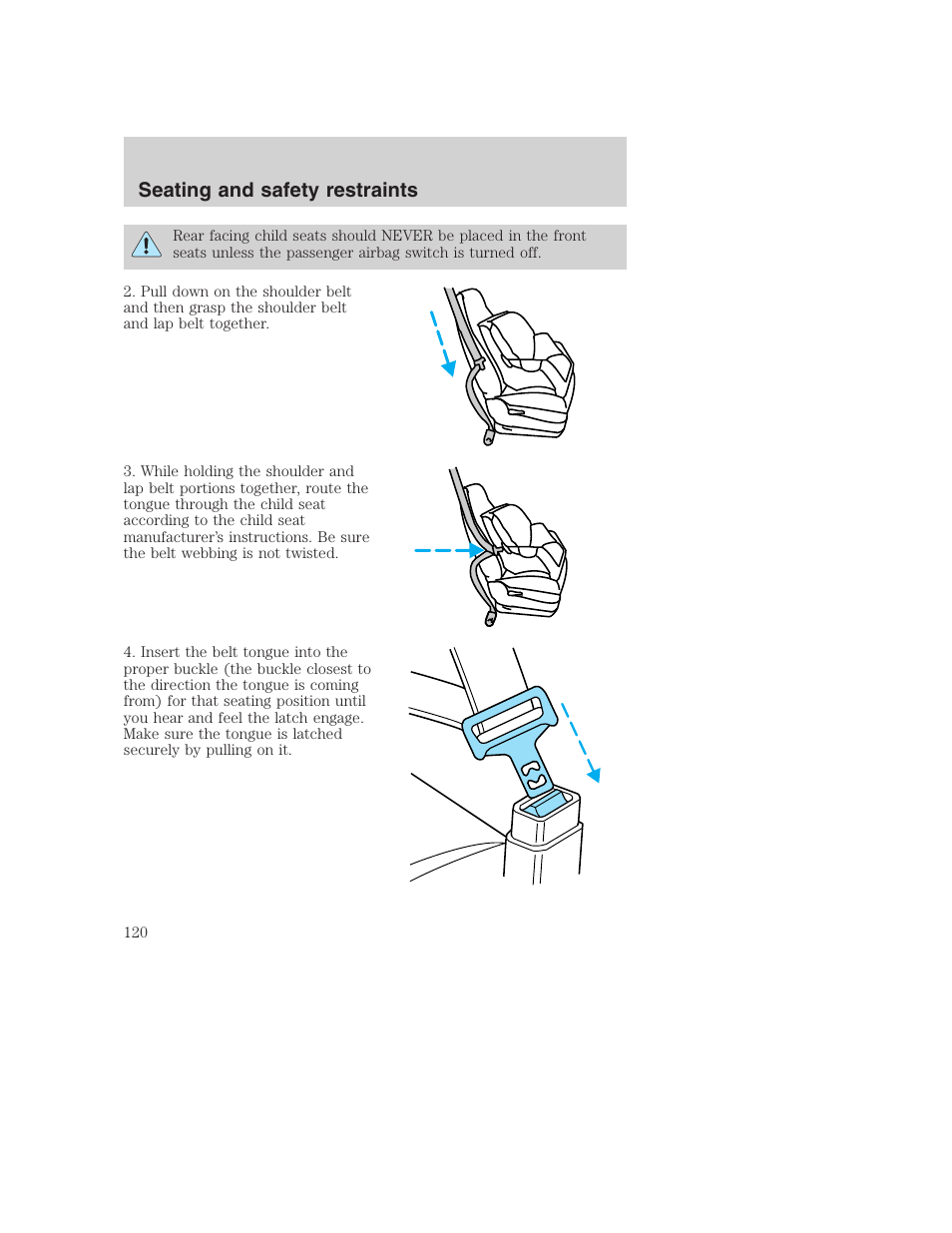 Seating and safety restraints | FORD 2001 F-550 v.2 User Manual | Page 120 / 288