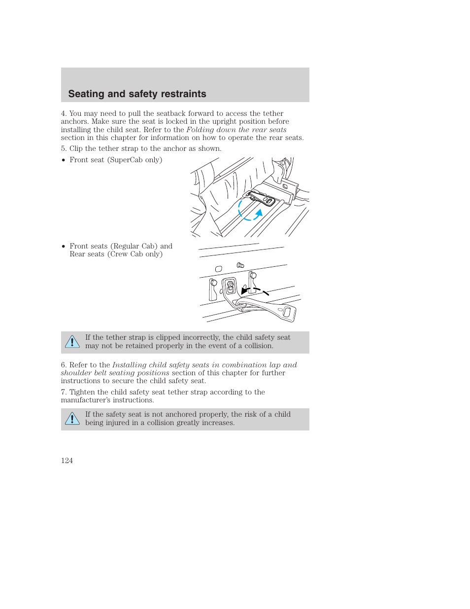 Seating and safety restraints | FORD 2001 F-550 v.2 User Manual | Page 124 / 288