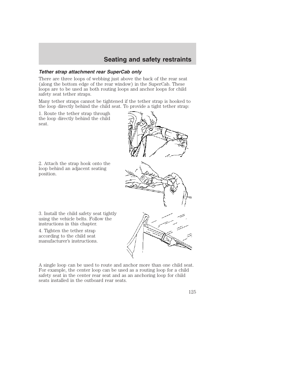 Seating and safety restraints | FORD 2001 F-550 v.2 User Manual | Page 125 / 288