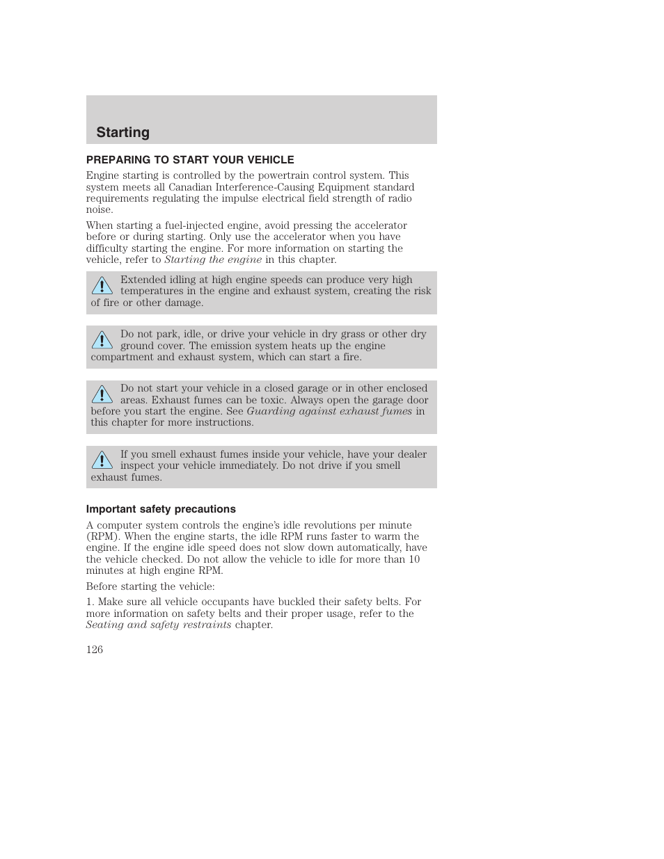 Starting | FORD 2001 F-550 v.2 User Manual | Page 126 / 288