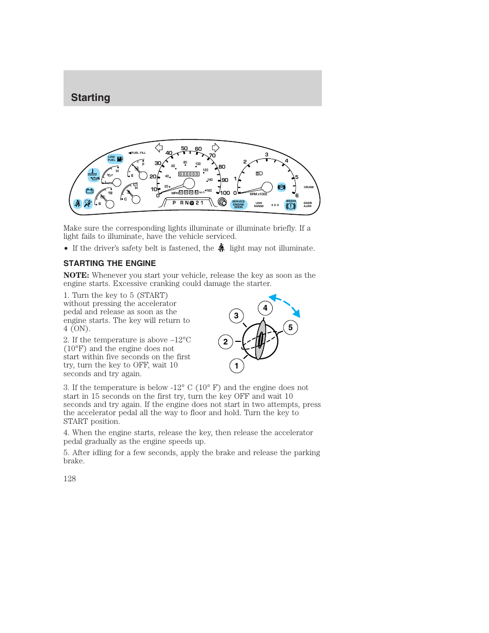 Starting | FORD 2001 F-550 v.2 User Manual | Page 128 / 288