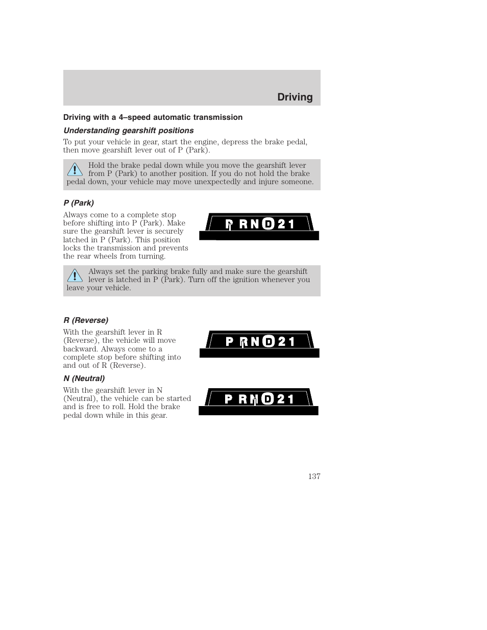 Driving | FORD 2001 F-550 v.2 User Manual | Page 137 / 288
