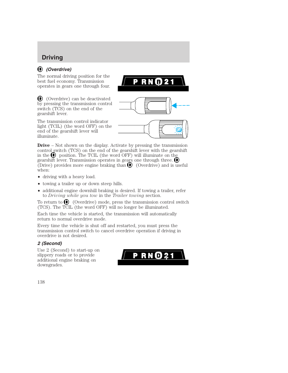 Driving | FORD 2001 F-550 v.2 User Manual | Page 138 / 288