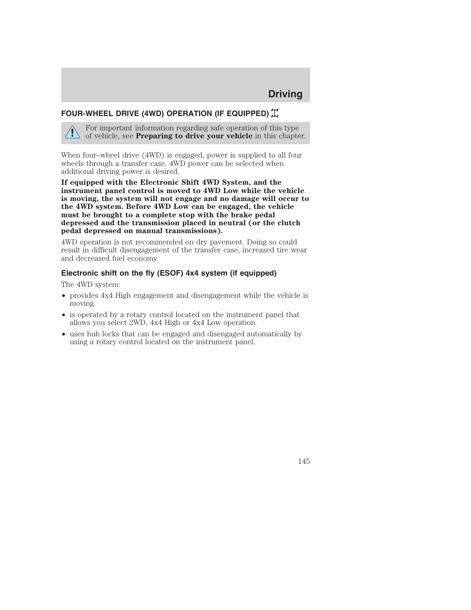 Driving | FORD 2001 F-550 v.2 User Manual | Page 145 / 288