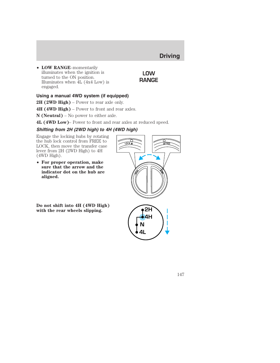 Driving | FORD 2001 F-550 v.2 User Manual | Page 147 / 288