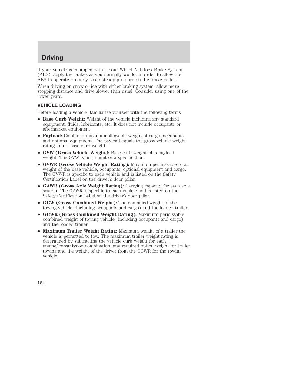 Driving | FORD 2001 F-550 v.2 User Manual | Page 154 / 288
